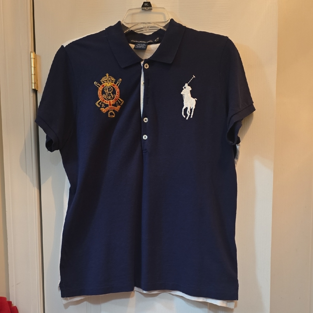 Navy Polo Shirt with White Logo